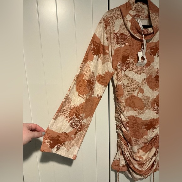 Anthropologie Daily Practice Cowl Neck Tunic Dress Tan Abstract Print NWT - Picture 6 of 7